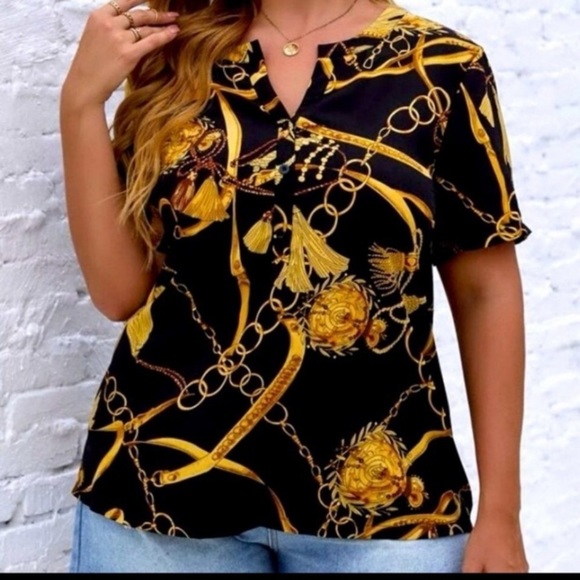 Shein classic chain print ,mandarin collar ,not much stretch - Picture 1 of 1